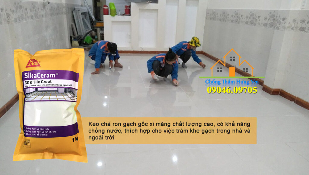 thi công keo chà ron sikaceram 608 tile grout